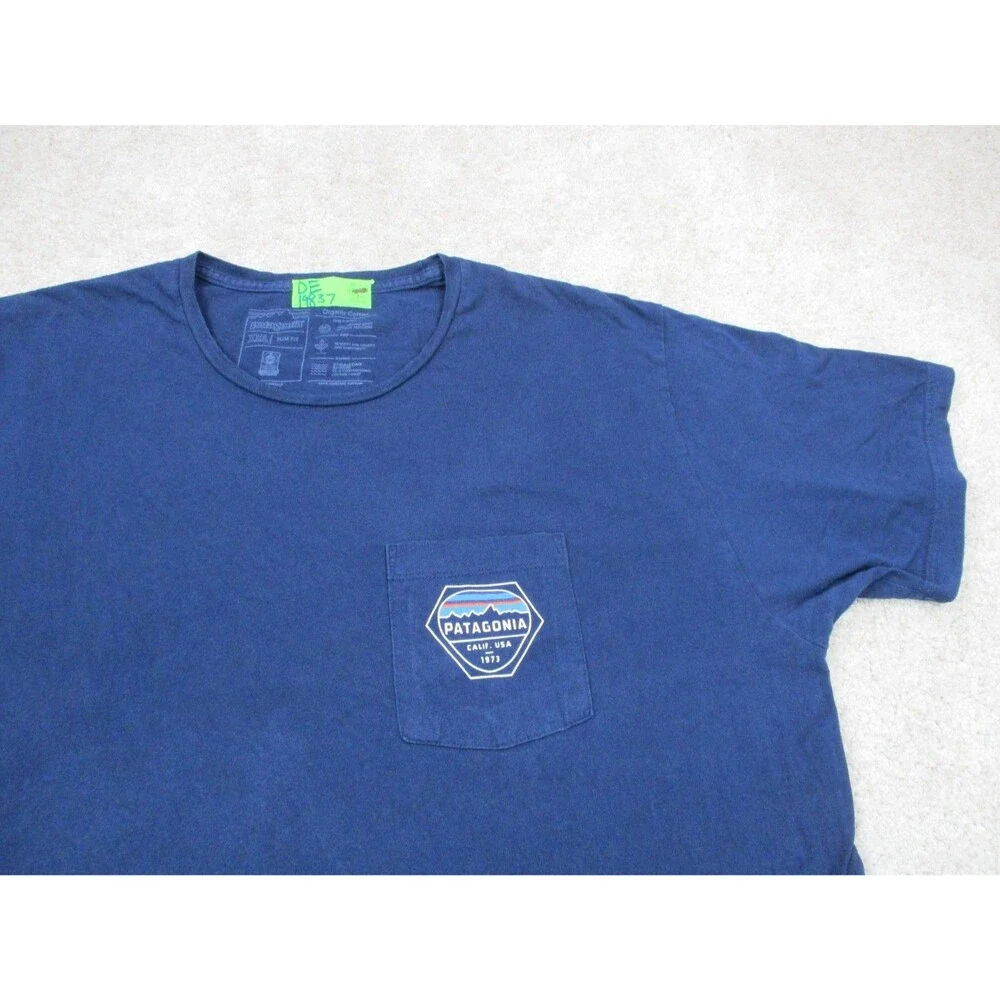 Patagonia Shirt Mens 2XL Slim Fit Blue Organic Cotton Tee Crew Neck Short Sleeve - Picture 4 of 15